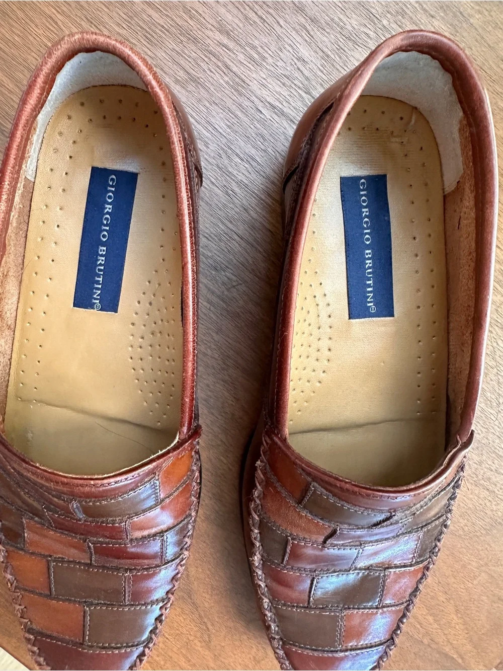 Vintage 90’s Giorgio Brutini Men’s Brown Woven Leather Slip-On Loafers Men’s 8D